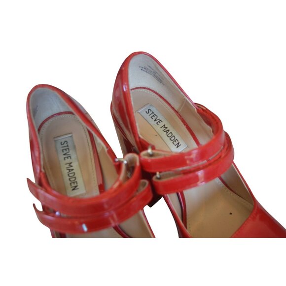 Steve Madden Twice Patent Block Heel Mary Jane Platform Pumps Womens Size 6 Prep - Picture 9 of 11